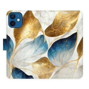 Flipové pouzdro iSaprio - GoldBlue Leaves - iPhone 12 mini obraz