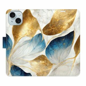 Flipové pouzdro iSaprio - GoldBlue Leaves - iPhone 15 obraz