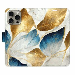 Flipové pouzdro iSaprio - GoldBlue Leaves - iPhone 15 Pro Max obraz