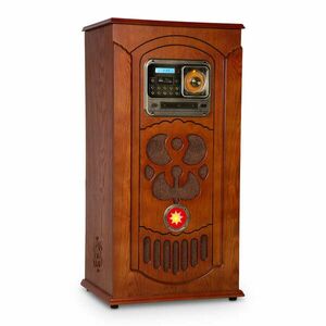 Auna Musicbox, jukebox, gramofon, CD přehrávač, BT, USB, SD, FM tuner, dřevo obraz