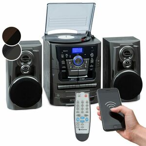 Auna Franklin, stereo systém, gramofon, přehrávač na 3 CD, BT, přehrávač na kazety, AUX, USB port obraz