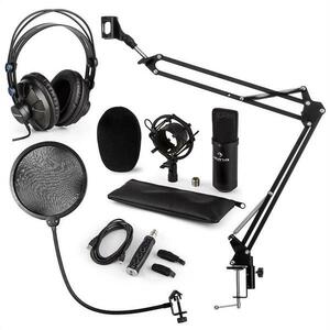 Auna CM001B mikrofonní sada V4 sluchátka, kondenzátorový mikrofon, USB panel, mikrofonní rameno, pop filtr obraz