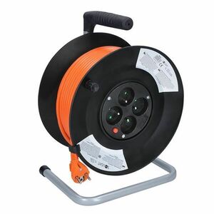 Solight prodlužovací přívod na bubnu, 4 zásuvky, 50m, oranžový kabel, 3x 1, 5mm2 PB04 obraz