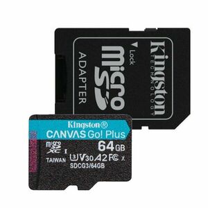 Kingston Canvas Go Plus Micro SDXC 64GB + SD adaptér, UHS-I U3 A2, Class 10 - rychlost 170/70 MB/s obraz