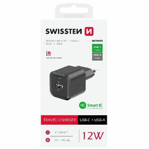 Swissten network Adapter 1x USB-C + 1xUSB-A 12W, black obraz