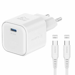 SWISSTEN GaN network adapter 1x USB-C 20 W PD, white + Data cable USB-C/USB-C 1, 2 m, white obraz