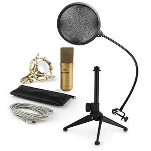 Auna MIC-900G-LED V2, USB mikrofonní sada, zlatý kondenzátorový mikrofon + pop-filter + stolní stativ obraz