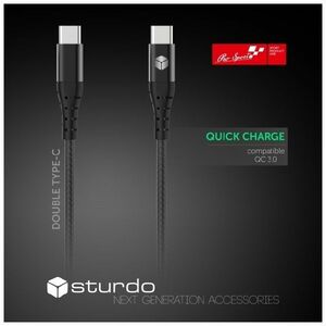 Sturdo Datový a nabíjecí kabel USB-C/USB-C, 2, 4A, 1m, černý obraz