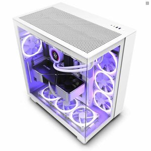 NZXT case H9 Flow Dual-chambers ATX / 4x120mm fan / 10xfan / mesh top / glass side panel, front / white obraz