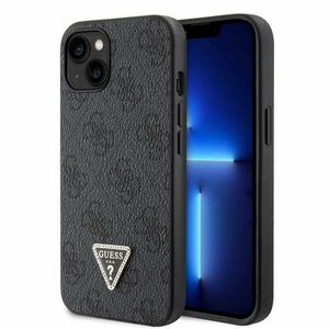 Guess PU 4G Strass Triangle Metal Logo Zadí Kryt pro iPhone 15, black obraz