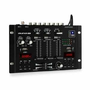 Auna Pro DJ-22BT, MKII, mixér, 3/2 kanálový DJ mixážní pult, BT, 2x USB, montáž na rack, černý obraz