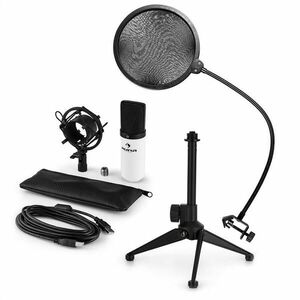 Auna MIC-900WH V2, USB mikrofonní sada, kondenzátorový mikrofon + pop-filter + stolní stativ obraz