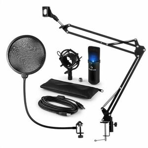 Auna MIC-900B-LED, USB MIKROFONNÍ SADA V4, ČERNÁ, kondenzátorové mikrofony, POP FILTER, mikrofonní rameno, LED obraz