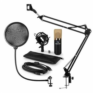 Auna MIC-900BG, USB MIKROFONNÍ SADA V4, ZLATÁ, kondenzátorové mikrofony, POP FILTER, mikrofonní rameno obraz