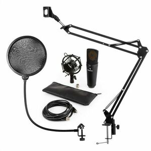 Auna MIC-920B, USB MIKROFONNÍ SADA V4, ČERNÁ, KONDENZÁTOROVÝ MIKROFON, MIKROFONNÍ RAMENO, POP FILTR obraz