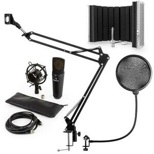 Auna MIC-920B, USB MIKROFONNÍ SADA V5, ČERNÁ, KONDENZÁTOROVÝ MIKROFON, MIKROFONNÍ RAMENO, POP FILTR, AKUSTICKÁ CLONA obraz