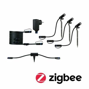 PAULMANN Plug & Shine set Smart Home Zigbee 3.0 LED bodové zahradní světlo Plantini IP65 3000K 3x2W 21VA antracit obraz