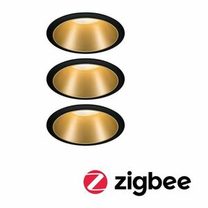 PAULMANN Smart Home Zigbee set Smart Home Zigbee 3.0 vestavné svítidlo Cole + Zigbee Coin IP44 kruhové 88mm 3x6W 230V stmívatelné 2700K černá/zlatá mat obraz