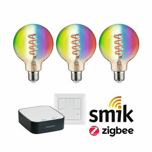 PAULMANN Startovací sada Smart Home Zigbee 3.0 LED žárovka Filament G95 RGBW + Gateway + vypínač obraz