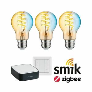 PAULMANN Startovací sada Zigbee 3.0 LED žárovka Filament E27 měnitelná bílá + Gateway smik + vypínač obraz