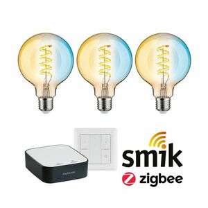 PAULMANN Startovací sada Zigbee 3.0 Smart Home smik Gateway + LED žárovka Filament G95 měnitelná bílá + vypínač obraz