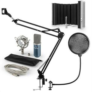 Auna MIC-900BL USB MIKROFONNÍ SADA V5 KONDENZÁTOROVÝ MIKROFON, POP FILTR, MIKROFONNÍ ABSORBČNÍ PANEL, MIKROFONNÍ RAMENO MODRÁ BARVA obraz