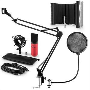 Auna MIC-900RD, USB MIKROFONNÍ SADA V5, ČERVENÁ, kondenzátorové mikrofony, POP FILTER, AKUSTICKÁ CLONA, mikrofonní rameno obraz