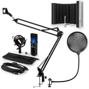 Auna MIC-900B -LED, USB MIKROFONNÍ SADA V5, ČERNÁ, kondenzátorové mikrofony, POP FILTER, AKUSTICKÁ CLONA, mikrofonní rameno obraz