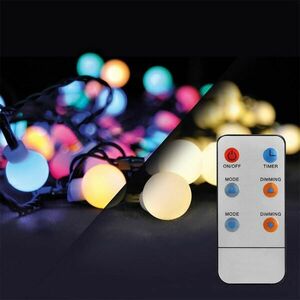 Solight LED 2v1 venkovní vánoční řetěz, koule, dálkový ovladač, 100LED, RGB+bílá, 10m+5m, 8 funkcí, IP44 1V08-RGB obraz