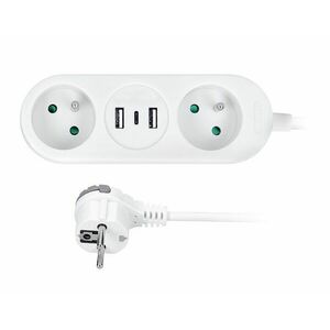 Solight Bílý cestovní prodlužovací kabel, 2 zásuvky + USB A+C, 1.5m PP154C obraz