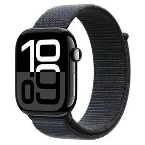 Apple Watch Series 10 GPS + Cellular 46mm Klavírně černý hliník s atramentovým fialovým provlékacím sportovním řemínkem obraz