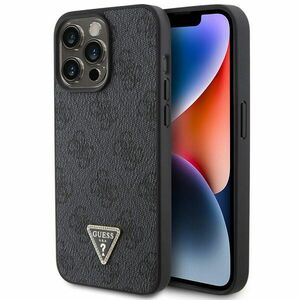 Guess PU 4G Strass Triangle Metal Logo Zadí Kryt pro iPhone 15 Pro Max, black obraz