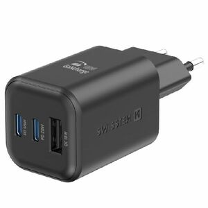 SWWISTEN sieťový adaptér GaN 2x USB-C 65 W PD + 1x USB-A 18 W QC, čierny obraz