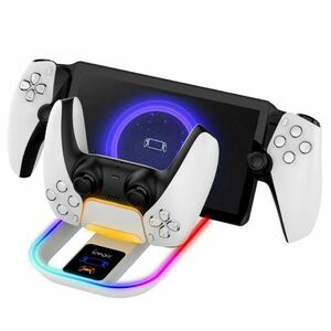 iPega P5P11 nabíjacia stanica s RGB 2v1 pre Playstation Portal Remote Player a PS5 ovládač, biela obraz