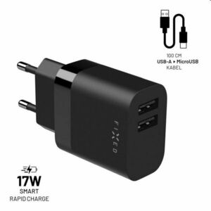 FIXED Set Sieťová nabíjačka 2 x USB výstupomaUSB/micro USB kábla, 1 m, 17 W, Smart Rapid Charge, čierna obraz