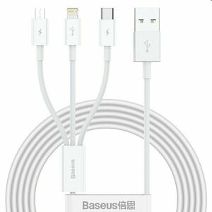 Baseus CAMLTYS-02 Superior rýchlonabíjací Dátový Kábel 3v1 USB-C, Lightning, MicroUSB 1, 5 m, biely obraz