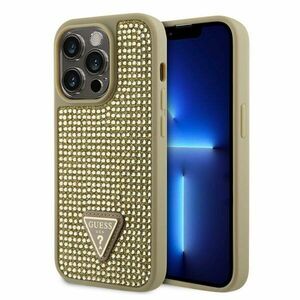 Zadný kryt Guess Rhinestones Triangle Metal Logo pre iPhone 15 Pro Max, zlatá obraz