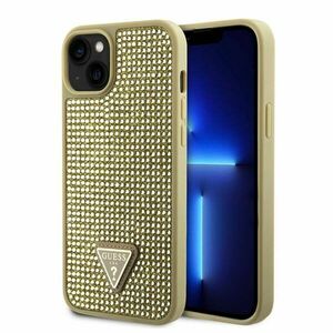 Zadný kryt Guess Rhinestones Triangle Metal Logo pre iPhone 15, zlatá obraz