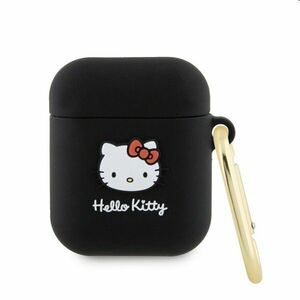 Hello Kitty Silikónový 3D Kitty Head Logo obal pre Apple AirPods 1/2, čierny obraz