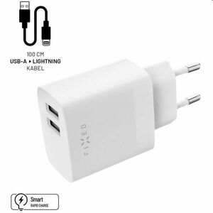 FIXED Set Sieťová nabíjačka 2 x USB a kábel USB/Lightning 1m MFI, 17W Smart Rapid Charge, biela obraz