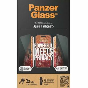 Ochranné sklo PanzerGlass UWF Privacy s aplikátorom pre Apple iPhone 15, čierna obraz