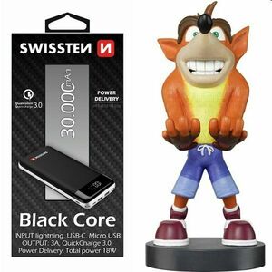 Swissten čierna Core Slim powerbanka 30000 mAh a Cable Guy Crash Bandicoot Trilogy (Crash Bandicoot) obraz