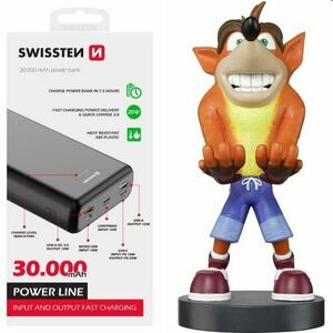 Swissten Power Line powerbanka 30000 mAh 20 W, PD, čierna a Cable Guy Crash Bandicoot Trilogy (Crash Bandicoot) obraz