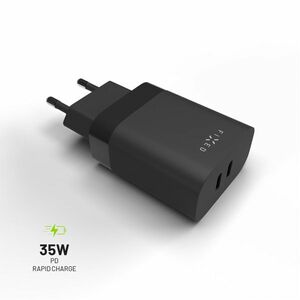 FIXED Sieťová nabíjačka s 2 x USB-C, PD, 35 W, čierna obraz