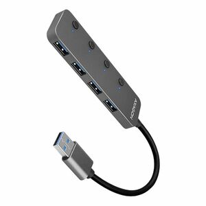 AXAGON HUE-MSA 4x USB3.2 Gen 1 SWITCH hub, kovový, micro USB power IN, 20 cm USB-A kábel obraz