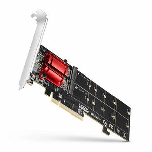 AXAGON PCEM2-ND PCE-E 3.0 8x radič - dual M.2 NVMe M-key slot podpora dosiek bez bifurkácie, SP & LP, up to 110 mm SSD obraz