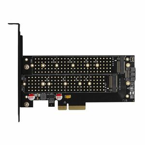 AXAGON PCEM2-DC PCI-E 3.0 4x - DUAL M.2 SSD (NVMe + SATA), duálne napätie, až na 110 mm SSD, fan + heatsink AXAGON PCEM2-DC obraz