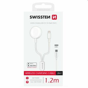 Swissten Nabíjací magnetický kábel 2v1 pre Apple Watch a Lightning 1, 2 m, biela obraz