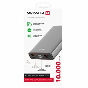 Swissten Aluminum powerbanka 10 000 mAh 20 W, PD, šedá obraz