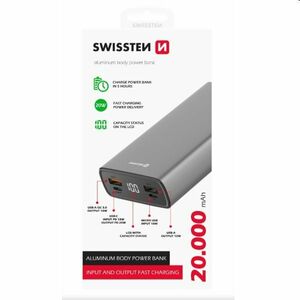 Swissten Aluminum powerbanka 20 000 mAh 20 W, PD, šedá obraz